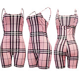 Summer Plaid Print Bodycon Backless Spaghetti Strap Romper AL-024