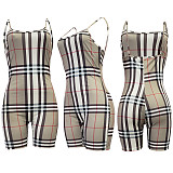 Summer Plaid Print Bodycon Backless Spaghetti Strap Romper AL-024
