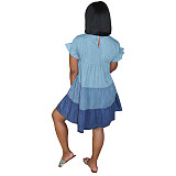 Gradient Stitching Fashion Round Neck Pleating Mid Length Dress ASL-6278