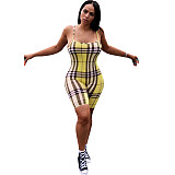 Summer Plaid Print Bodycon Backless Spaghetti Strap Romper AL-024
