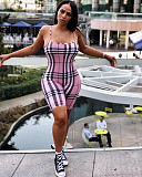 Summer Plaid Print Bodycon Backless Spaghetti Strap Romper AL-024