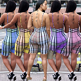 Summer Plaid Print Bodycon Backless Spaghetti Strap Romper AL-024