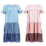 Gradient Stitching Fashion Round Neck Pleating Mid Length Dress ASL-6278