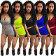 Sexy Solid Elastic Spaghetti Strap Crop Tops Shorts 2 Piece Sets WSY-5858