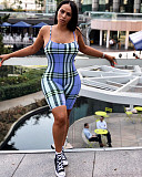 Summer Plaid Print Bodycon Backless Spaghetti Strap Romper AL-024