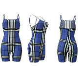 Summer Plaid Print Bodycon Backless Spaghetti Strap Romper AL-024