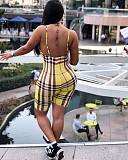 Summer Plaid Print Bodycon Backless Spaghetti Strap Romper AL-024