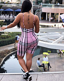 Summer Plaid Print Bodycon Backless Spaghetti Strap Romper AL-024