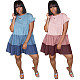 Gradient Stitching Fashion Round Neck Pleating Mid Length Dress ASL-6278