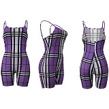 Summer Plaid Print Bodycon Backless Spaghetti Strap Romper AL-024