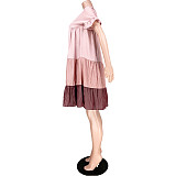 Gradient Stitching Fashion Round Neck Pleating Mid Length Dress ASL-6278