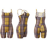 Summer Plaid Print Bodycon Backless Spaghetti Strap Romper AL-024