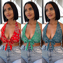 Women Sexy Paisley Print Bandage Party Halter Crop Tops WSY-5860