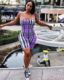 Summer Plaid Print Bodycon Backless Spaghetti Strap Romper AL-024
