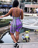 Summer Plaid Print Bodycon Backless Spaghetti Strap Romper AL-024