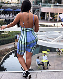 Summer Plaid Print Bodycon Backless Spaghetti Strap Romper AL-024