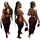Sexy Solid Halter Backless Crop Tops Long Skirts Two Pieces Set WSY-5832