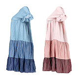Gradient Stitching Fashion Round Neck Pleating Mid Length Dress ASL-6278