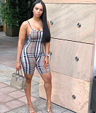 Summer Plaid Print Bodycon Backless Spaghetti Strap Romper AL-024