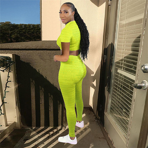 Women Outfit Short Sleeve Crop Top Leggings Two Piece Set MEY-2023