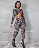 Women Camouflage Lace Up Hollow Out Long Sleeve Jumpsuit  WSY-5816