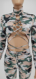 Women Camouflage Lace Up Hollow Out Long Sleeve Jumpsuit  WSY-5816