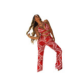 Summer Print Bandage Halter Bra Tops Pants 2 Piece Sets WSY-5820