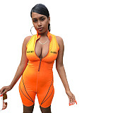 Letter Printed Bodycon Sleeveless Zipper Fitness Romper WSY-5865