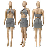 Women Sexy Halter Crop Top Bodycon Mini Skirt Two Piece Set MEY-2037