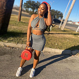 Women Sexy Halter Crop Top Bodycon Mini Skirt Two Piece Set MEY-2037