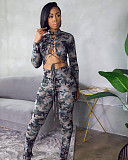 Women Camouflage Lace Up Hollow Out Long Sleeve Jumpsuit  WSY-5816