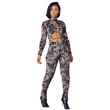 Women Camouflage Lace Up Hollow Out Long Sleeve Jumpsuit  WSY-5816