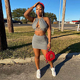 Women Sexy Halter Crop Top Bodycon Mini Skirt Two Piece Set MEY-2037