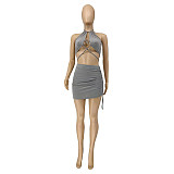 Women Sexy Halter Crop Top Bodycon Mini Skirt Two Piece Set MEY-2037