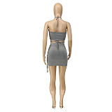 Women Sexy Halter Crop Top Bodycon Mini Skirt Two Piece Set MEY-2037