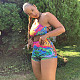 Trendy Print Halter Crop Top Bodycon Shorts Two Piece Bikini Set MEY-2062