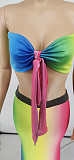 Rainbow Gradient Off Shoulder Bow Tie Crop Top Long Skirt 2 Piece Set WSY-5831