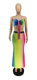 Rainbow Gradient Off Shoulder Bow Tie Crop Top Long Skirt 2 Piece Set WSY-5831