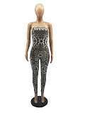 New Arrivals Leopard Printed Women Strapless Skinny Jumpsuits FOS-8050