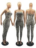 New Arrivals Leopard Printed Women Strapless Skinny Jumpsuits FOS-8050