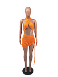 Mini Skirts Criss Cross Halter Crop Top 2 Piece Set FOS-8049