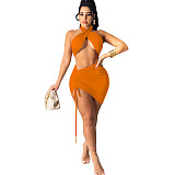 Mini Skirts Criss Cross Halter Crop Top 2 Piece Set FOS-8049