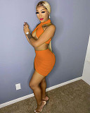 Mini Skirts Criss Cross Halter Crop Top 2 Piece Set FOS-8049