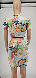 Summer V Neck Lace Up Short Sleeve Crop Top Mini Skirt Two Piece Set WSY-5869