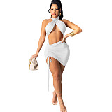Mini Skirts Criss Cross Halter Crop Top 2 Piece Set FOS-8049