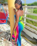 Rainbow Gradient Off Shoulder Bow Tie Crop Top Long Skirt 2 Piece Set WSY-5831