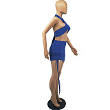 Mini Skirts Criss Cross Halter Crop Top 2 Piece Set FOS-8049