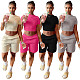 Solid Color Cropped T-shirt Stretch Shorts Two Piece Outfits NIYA-8047