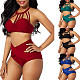 Women Sexy Scoop Neck Cutout Padded Bra Crop Top High Cut Solid Swimwear Two Piece Bikini Set BN-9277