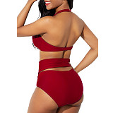 Women Sexy Scoop Neck Cutout Padded Bra Crop Top High Cut Solid Swimwear Two Piece Bikini Set BN-9277